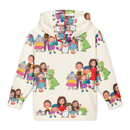 All the Characters Together All-Over Print Youth Hoodie (Youth Sizes 14–20), Roots & Talks - Back