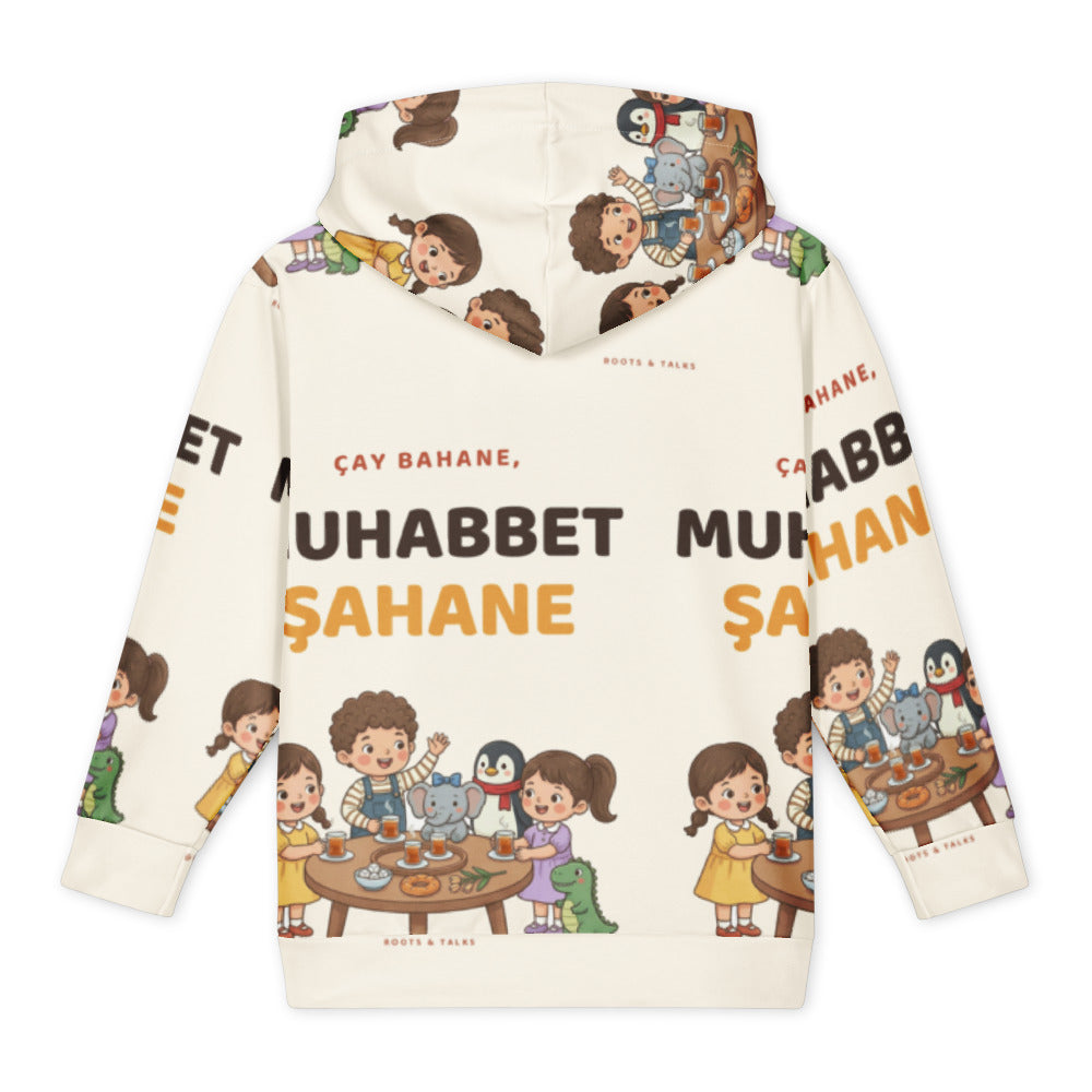 Çay Bahane, Muhabbet Şahane All-Over Print Youth Hoodie (Youth Sizes 14–20), Roots & Talks - Back