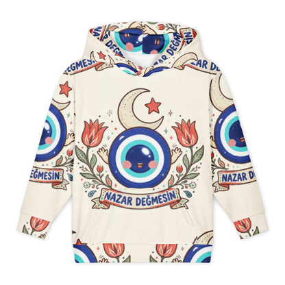 Nazar Değmesin All-Over Print Youth Hoodie (Youth Sizes 14–20), Roots & Talks - product photo