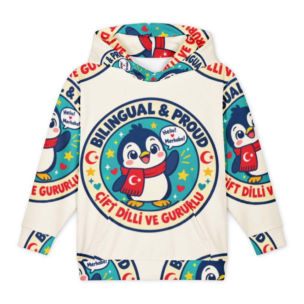 Bilingual & Proud All-Over Print Youth Hoodie (Youth Sizes 14–20), Roots & Talks - product photo