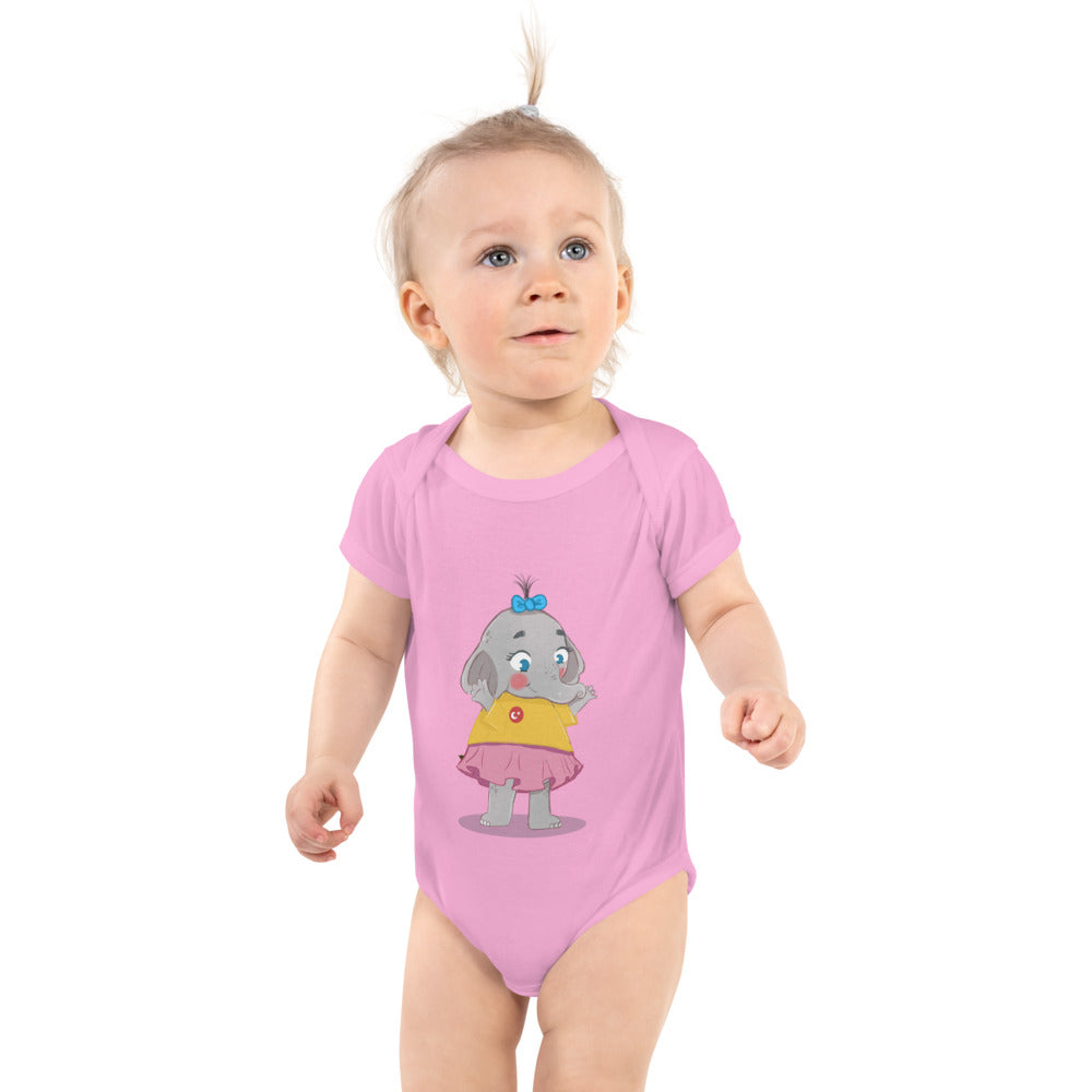 Filiz Elephant Baby Bodysuit, Roots & Talks - Pink