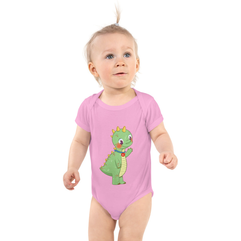 Dino Dinosaur Baby Bodysuit, Roots & Talks - Pink