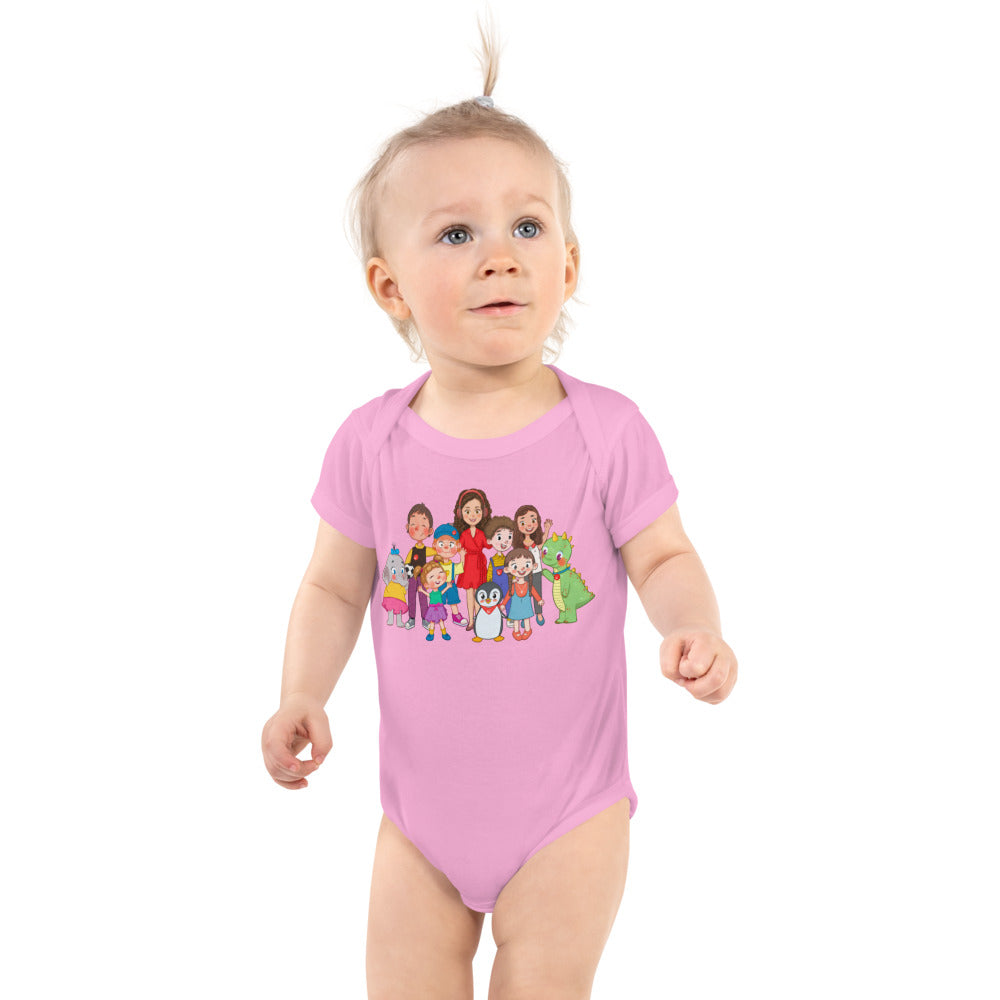 All the Characters Together Baby Bodysuit, Roots & Talks - Pink