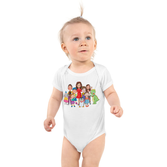 All the Characters Together Baby Bodysuit, Roots & Talks - White
