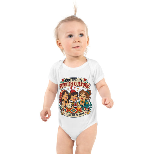 Rooted in Turkish Culture Baby Bodysuit, Roots & Talks - White