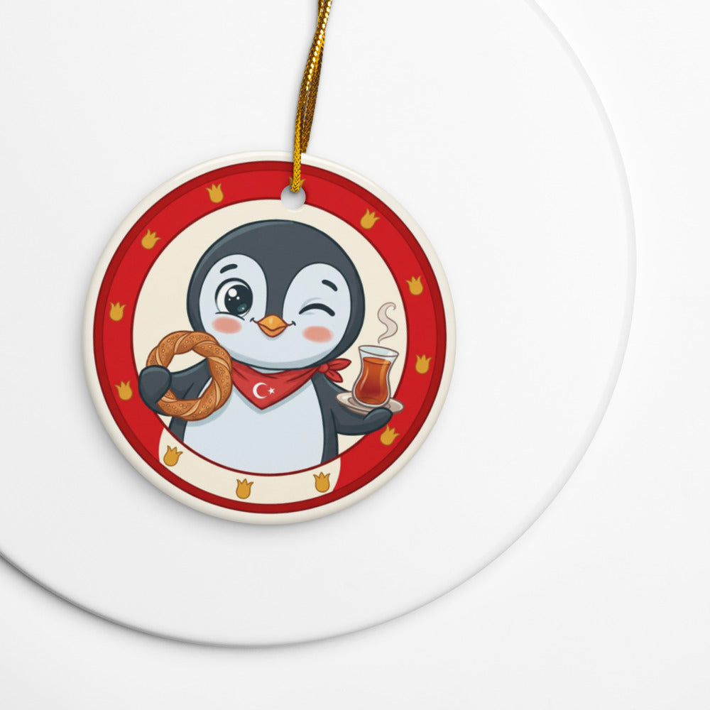 Simit and Tea Badge Ceramic Ornament, Roots & Talks - lifestyle photo 1