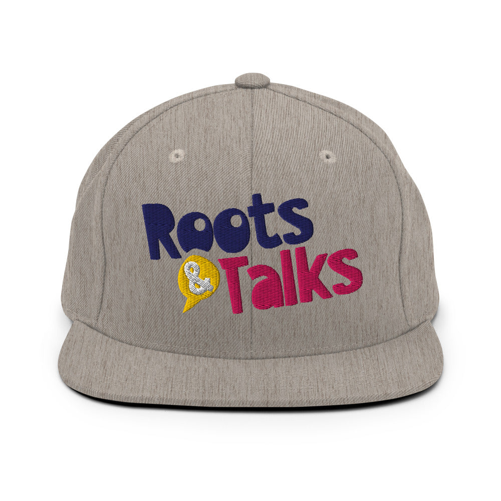 Roots & Talks Logo Embroidered Classic Snapback Cap - Heather Grey