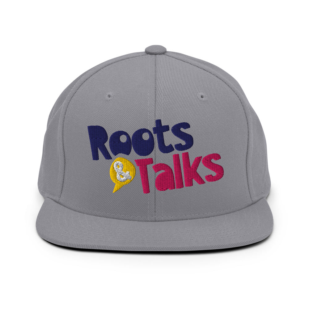 Roots & Talks Logo Embroidered Classic Snapback Cap - Silver