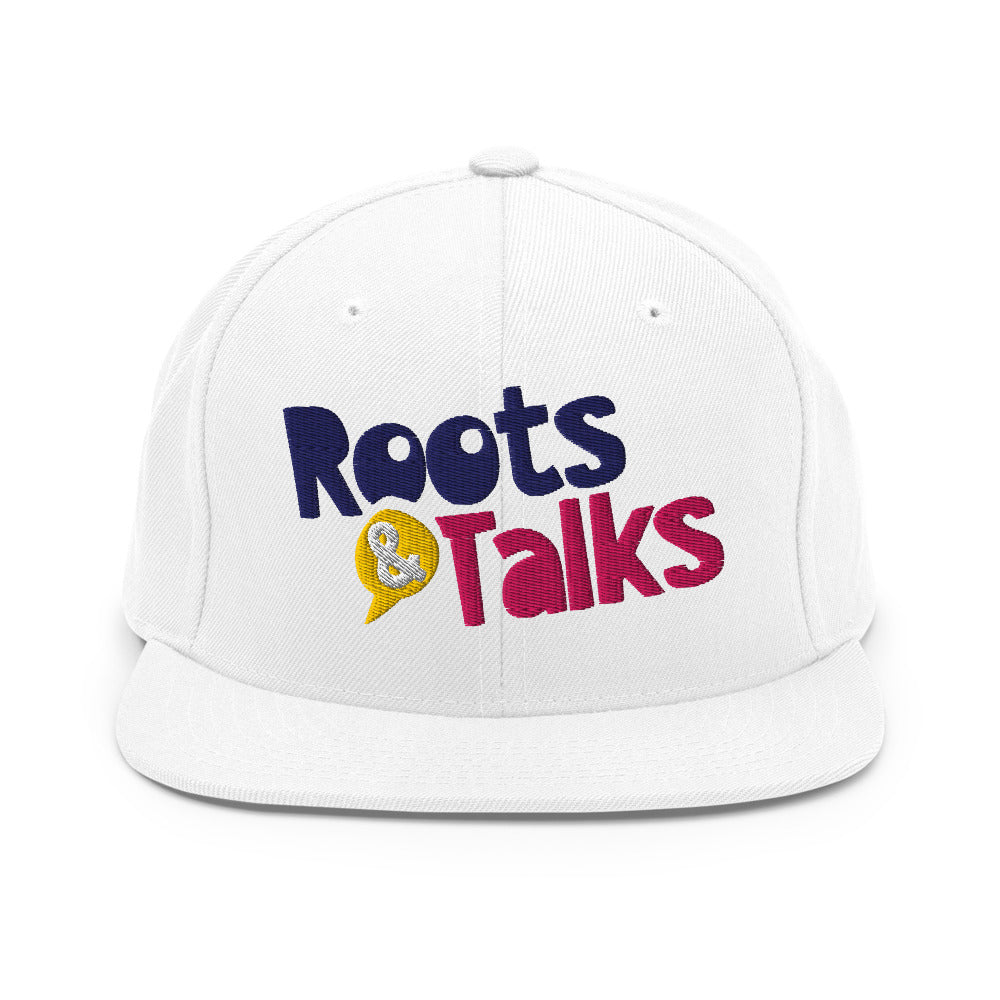 Roots & Talks Logo Embroidered Classic Snapback Cap - White