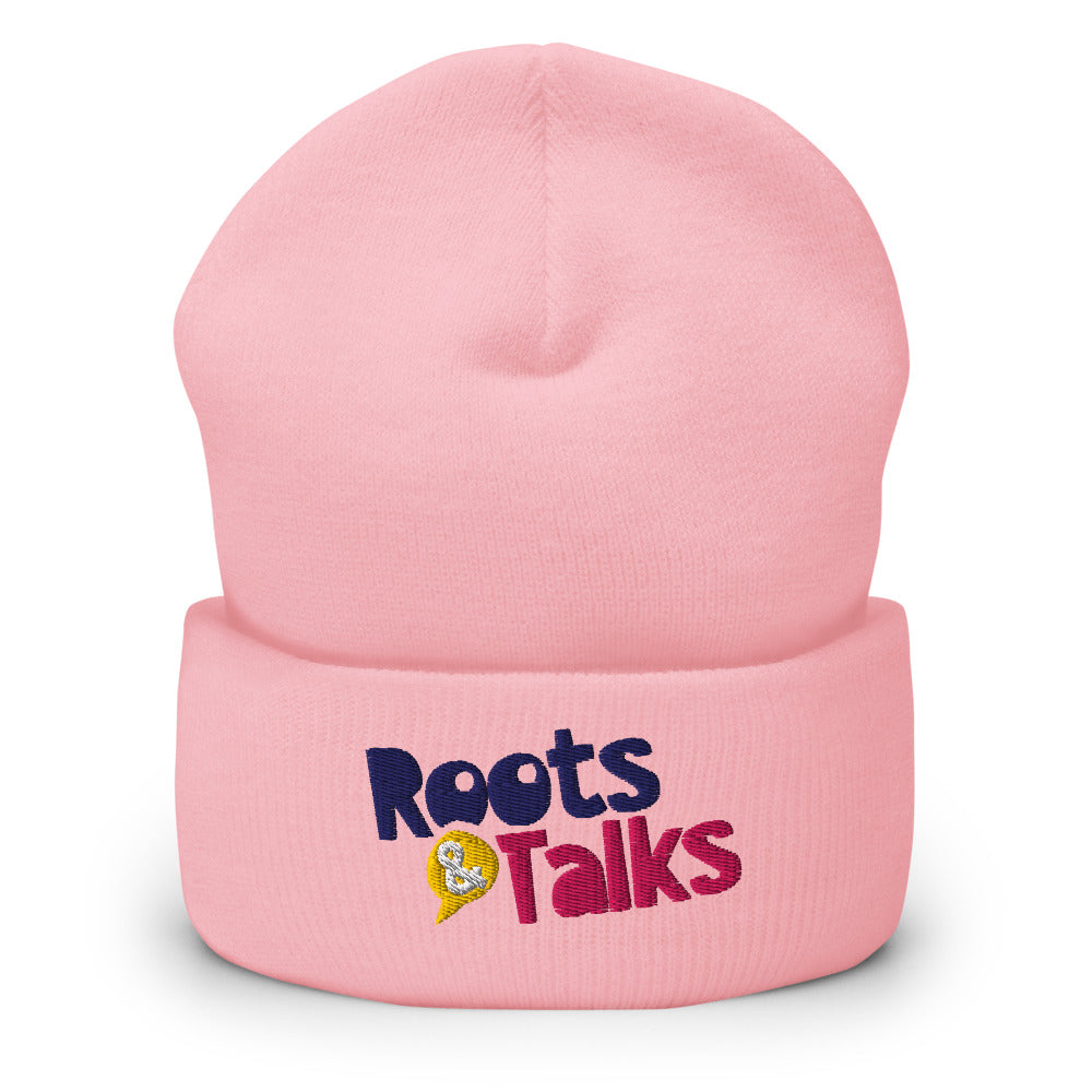 Roots & Talks Logo Embroidered Cuffed Beanie - Baby Pink