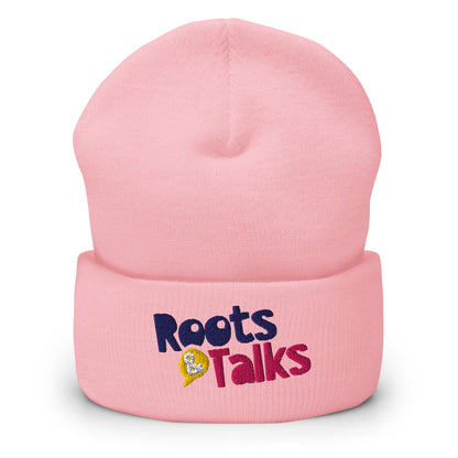Roots & Talks Logo Embroidered Cuffed Beanie - Baby Pink