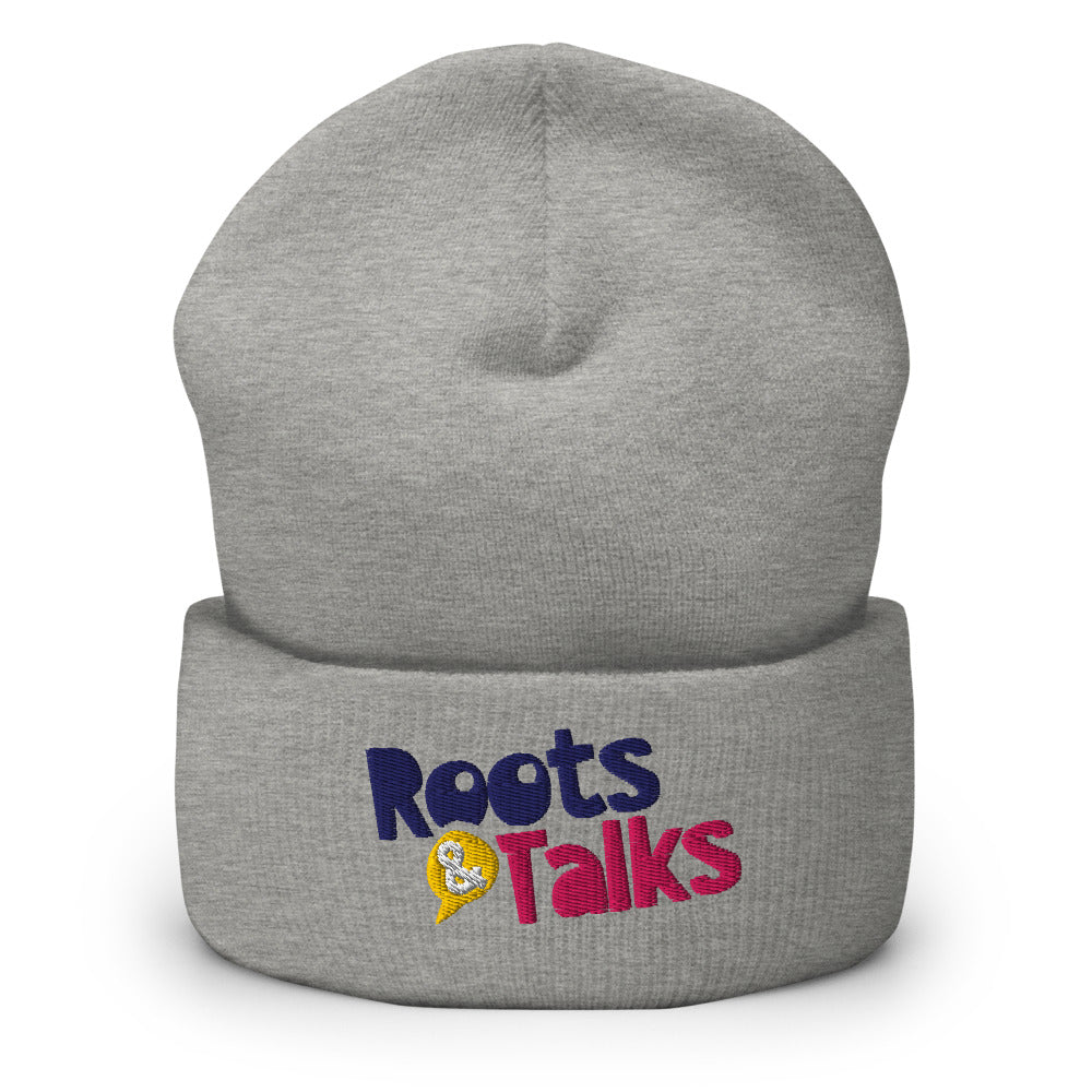 Roots & Talks Logo Embroidered Cuffed Beanie - Heather Grey