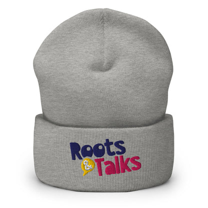 Roots & Talks Logo Embroidered Cuffed Beanie - Heather Grey