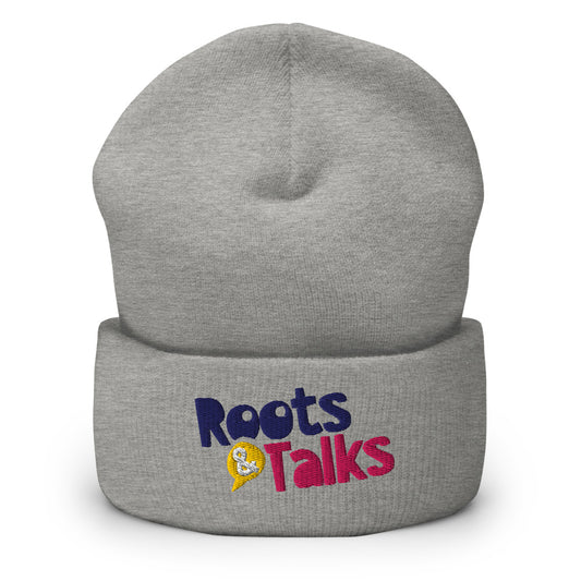 Roots & Talks Logo Embroidered Cuffed Beanie - Heather Grey
