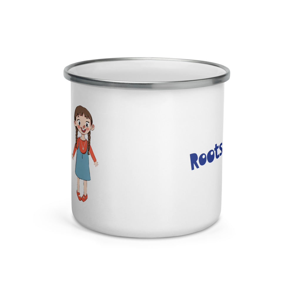 Eylül Character Enamel Camp Mug, 12 oz, Roots & Talks - Front
