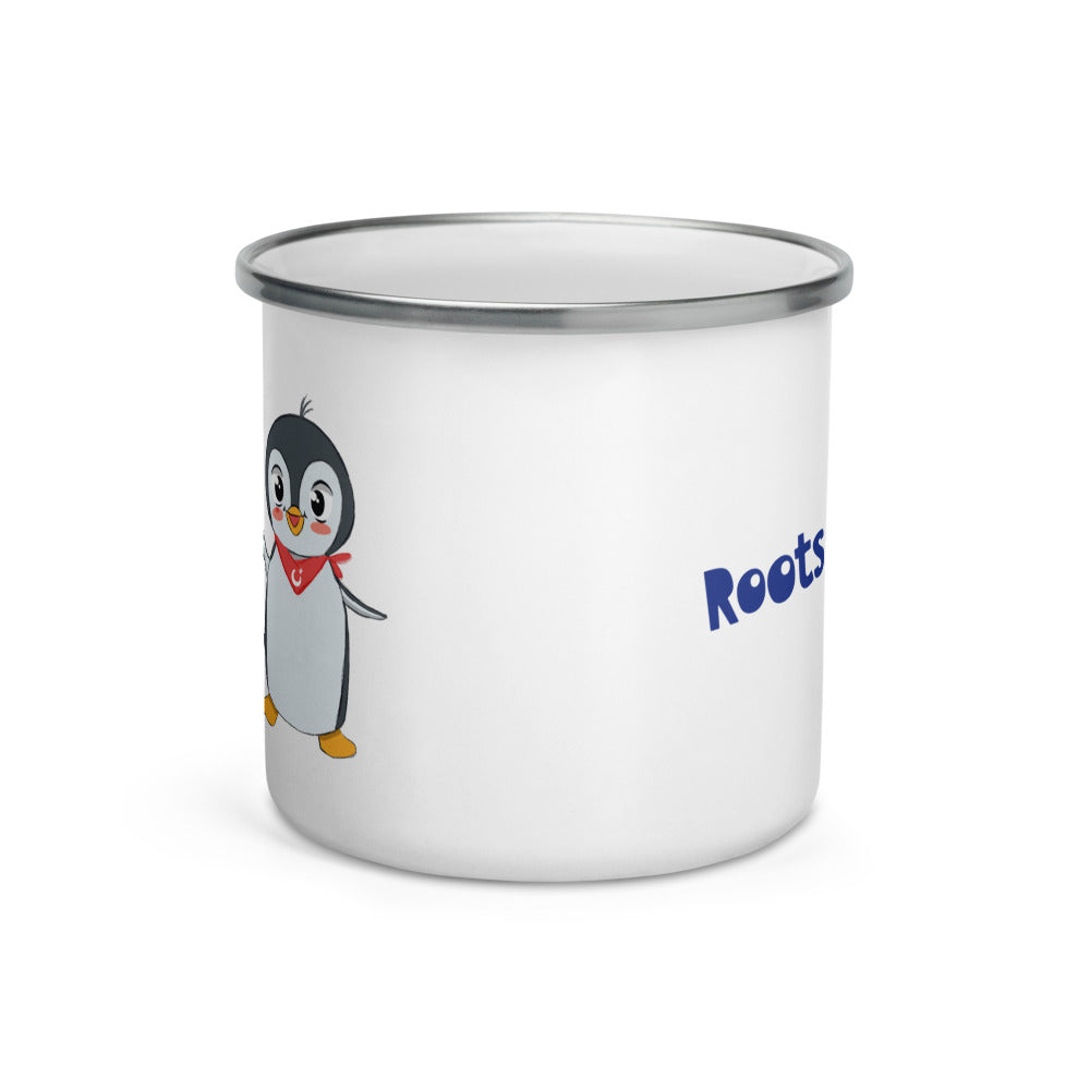 Pingucan Penguin Enamel Camp Mug, 12 oz, Roots & Talks - Front