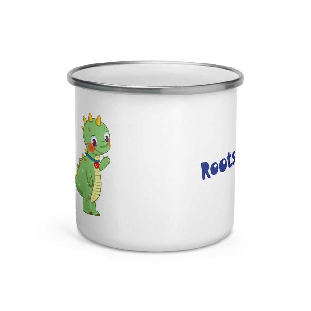 Dino Dinosaur Enamel Camp Mug, 12 oz, Roots & Talks - Front