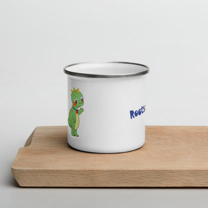 Dino Dinosaur Enamel Camp Mug, 12 oz, Roots & Talks - lifestyle photo 1