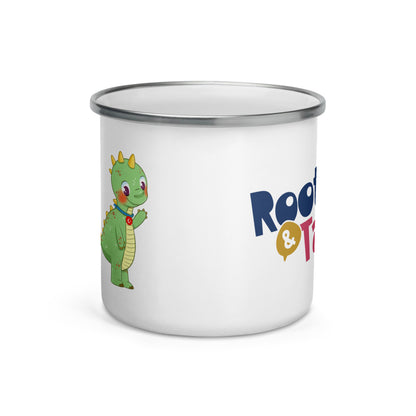 Dino Dinosaur Enamel Camp Mug, 12 oz, Roots & Talks - Front