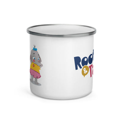 Filiz Elephant Enamel Camp Mug, 12 oz, Roots & Talks - Front