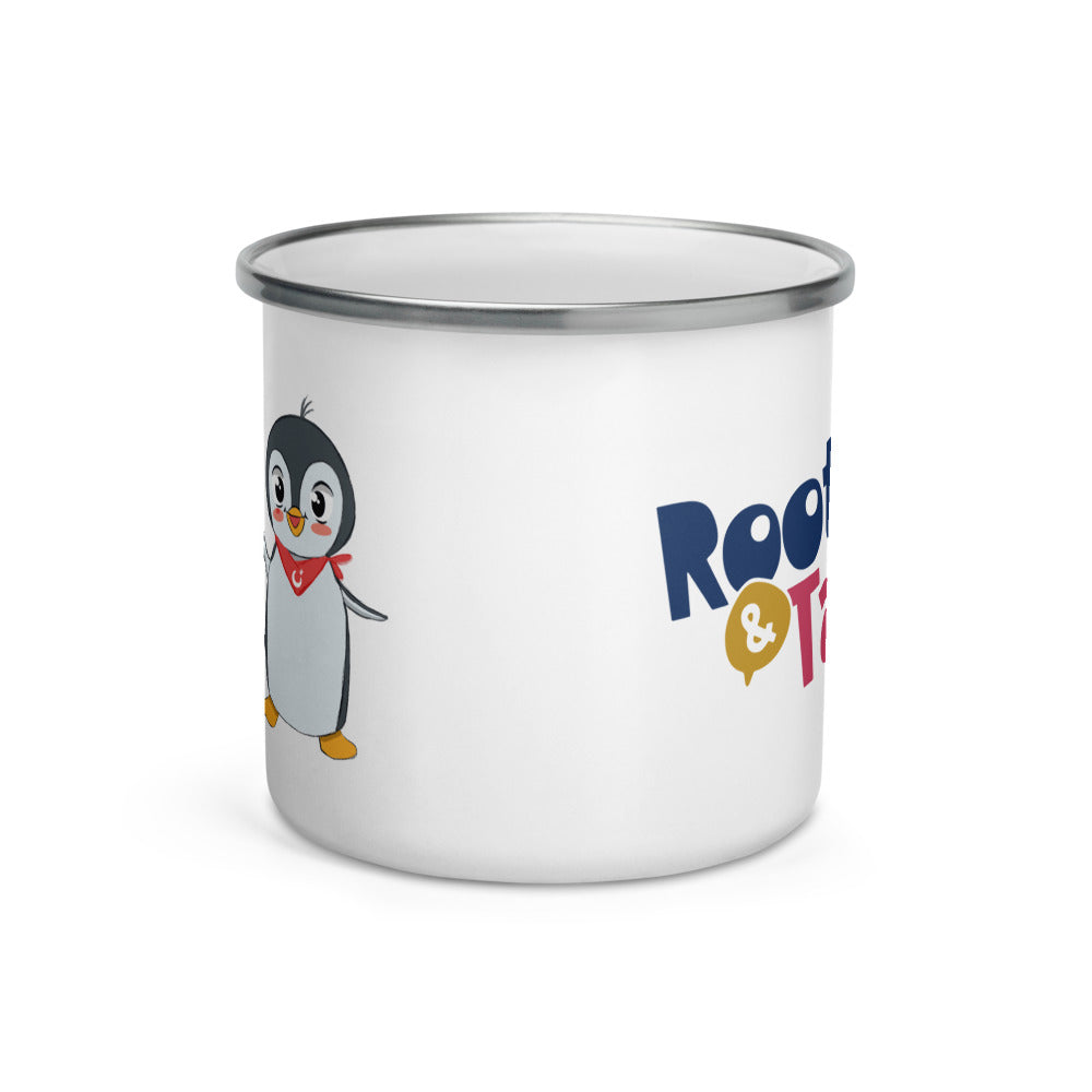 Pingucan Penguin Enamel Camp Mug, 12 oz, Roots & Talks - Front