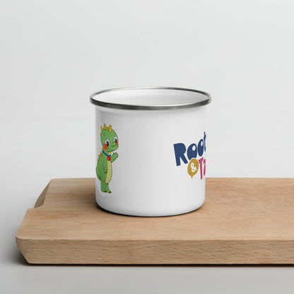 Dino Dinosaur Enamel Camp Mug, 12 oz, Roots & Talks - lifestyle photo 1