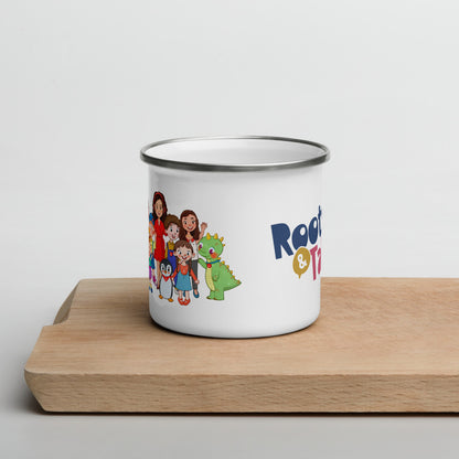 All the Characters Together Enamel Camp Mug, 12 oz, Roots & Talks - lifestyle photo 1