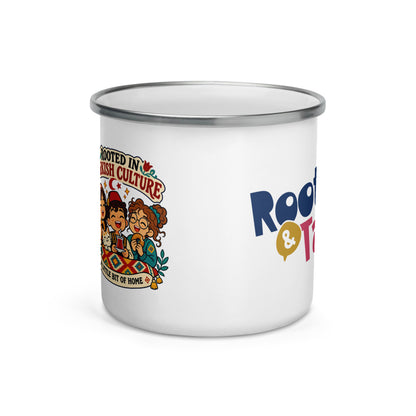 Rooted in Turkish Culture Enamel Camp Mug, 12 oz, Roots & Talks - Front