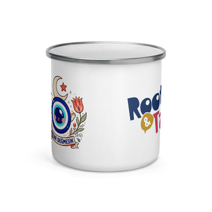 Nazar Değmesin Enamel Camp Mug, 12 oz, Roots & Talks - Front