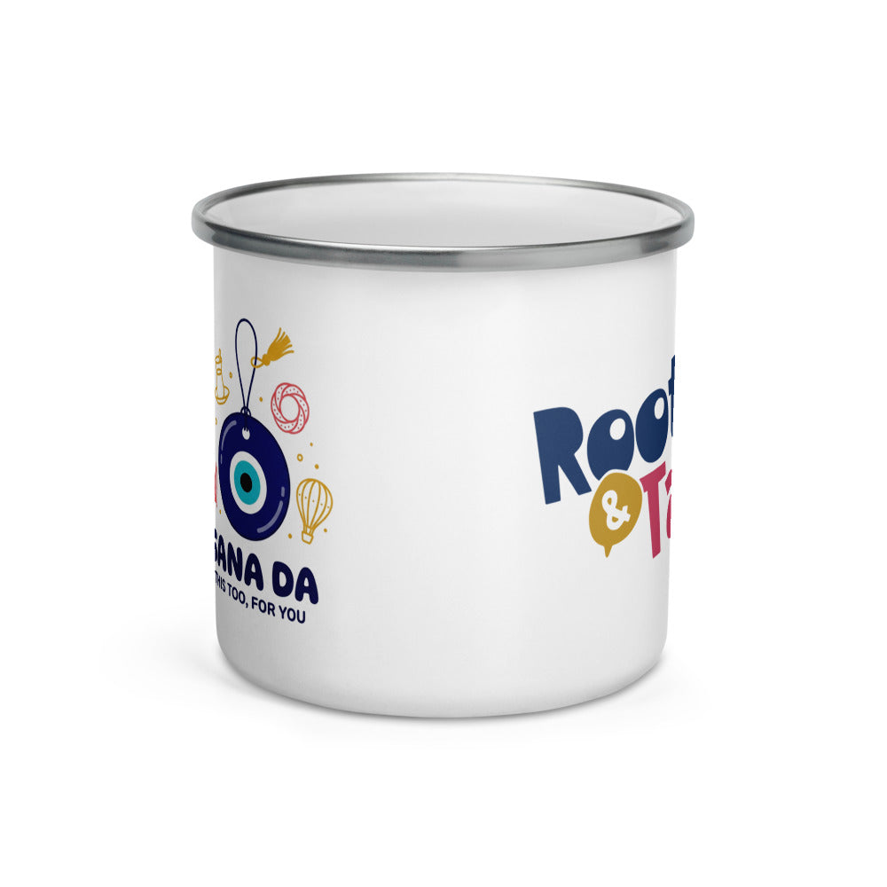 Sana Da Enamel Camp Mug, 12 oz, Roots & Talks - Front