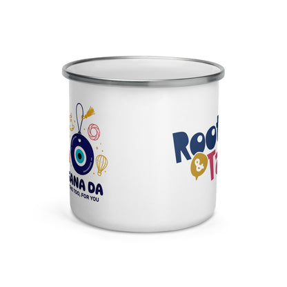 Sana Da Enamel Camp Mug, 12 oz, Roots & Talks - Front