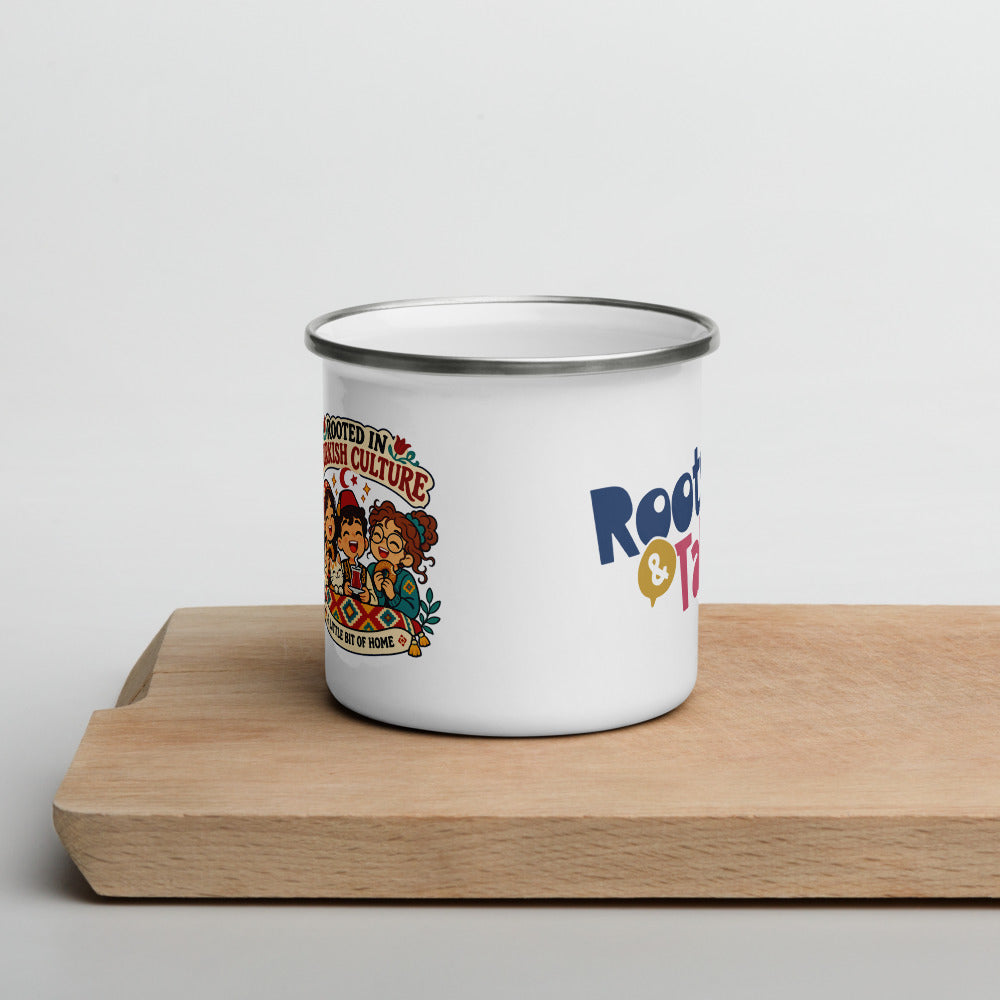 Rooted in Turkish Culture Enamel Camp Mug, 12 oz, Roots & Talks - lifestyle photo 1