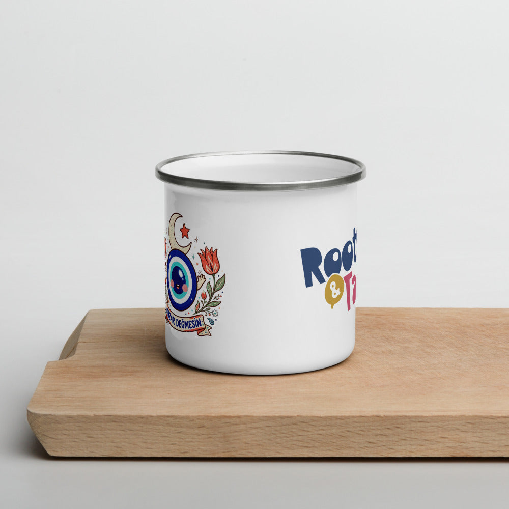 Nazar Değmesin Enamel Camp Mug, 12 oz, Roots & Talks - lifestyle photo 1