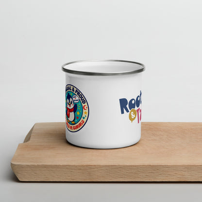 Bilingual & Proud Enamel Camp Mug, 12 oz, Roots & Talks - lifestyle photo 1