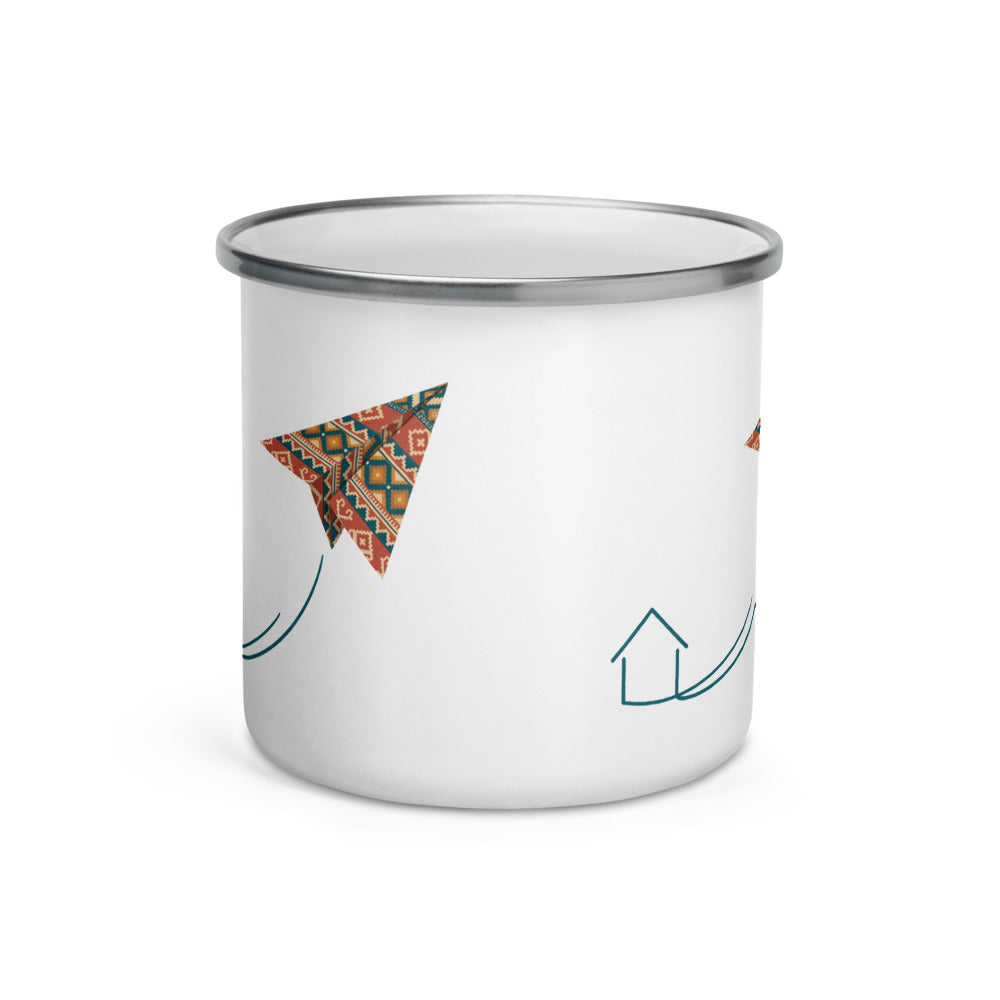 Kilim Flight Enamel Camp Mug, 12 oz, Roots & Talks - Front