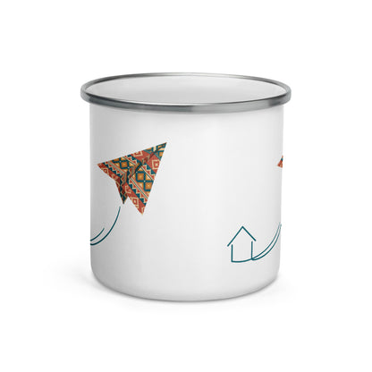 Kilim Flight Enamel Camp Mug, 12 oz, Roots & Talks - Front