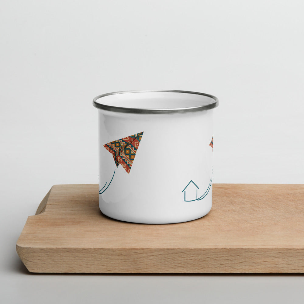 Kilim Flight Enamel Camp Mug, 12 oz, Roots & Talks - lifestyle photo 1