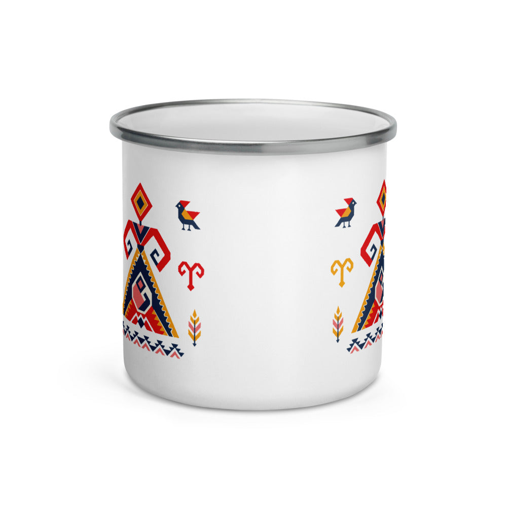 Elibelinde Enamel Camp Mug, 12 oz, Roots & Talks - Front