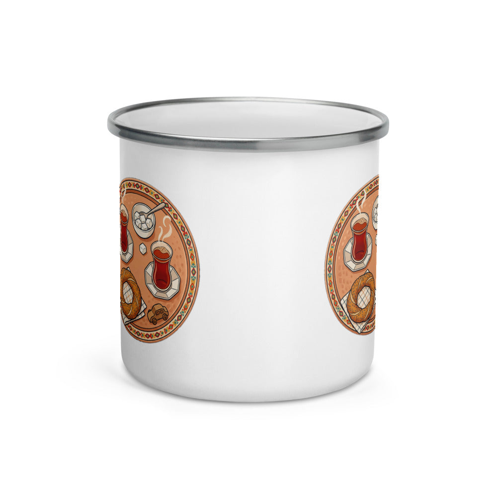 Room on Our Tray Enamel Camp Mug, 12 oz, Roots & Talks - Front