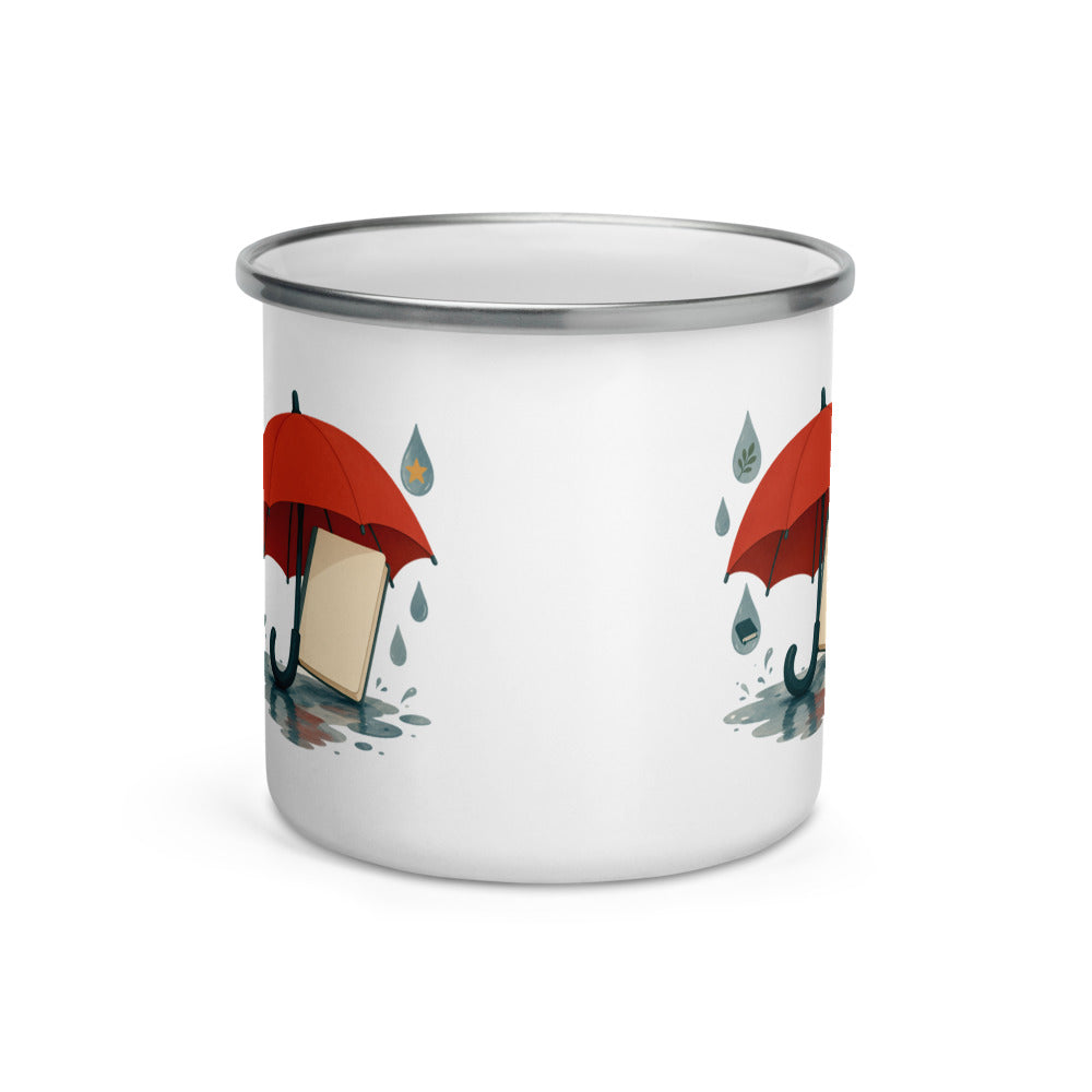Word Umbrella Enamel Camp Mug, 12 oz, Roots & Talks - Front