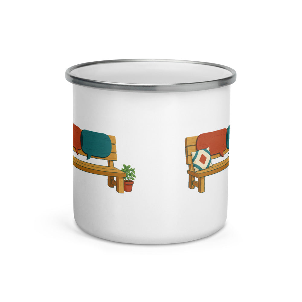 Room for One More Word Enamel Camp Mug, 12 oz, Roots & Talks - Front