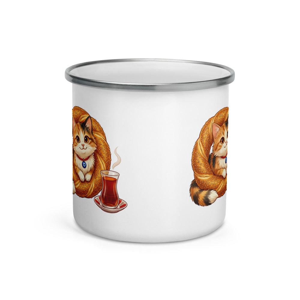 Susam the Simit Kitten Enamel Camp Mug, 12 oz, Roots & Talks - Front