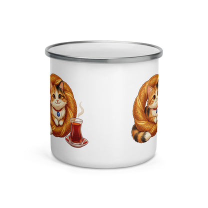 Susam the Simit Kitten Enamel Camp Mug, 12 oz, Roots & Talks - Front