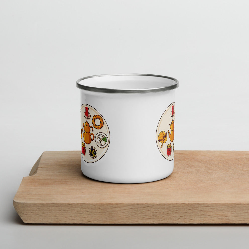 Turkish Breakfast Table Enamel Camp Mug, 12 oz, Roots & Talks - lifestyle photo 1