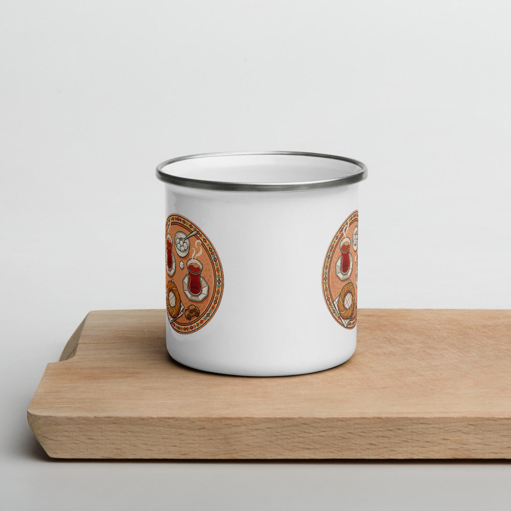 Room on Our Tray Enamel Camp Mug, 12 oz, Roots & Talks - lifestyle photo 1