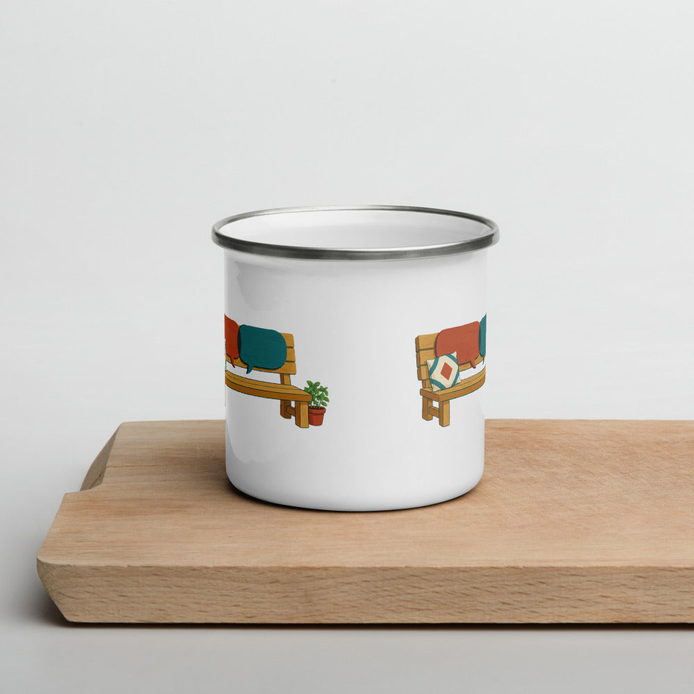 Room for One More Word Enamel Camp Mug, 12 oz, Roots & Talks - lifestyle photo 1