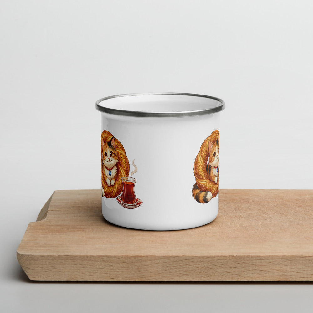 Susam the Simit Kitten Enamel Camp Mug, 12 oz, Roots & Talks - lifestyle photo 1