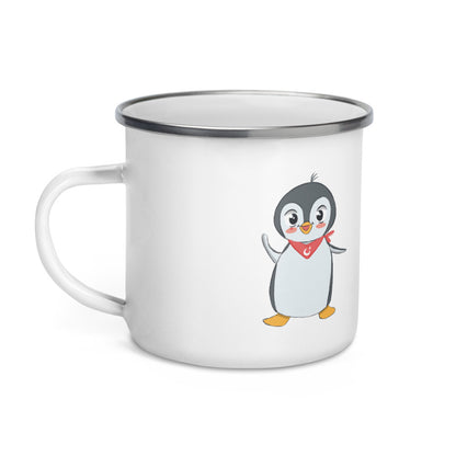 Pingucan Penguin Enamel Camp Mug, 12 oz, Roots & Talks - Left