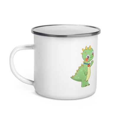 Dino Dinosaur Enamel Camp Mug, 12 oz, Roots & Talks - Left