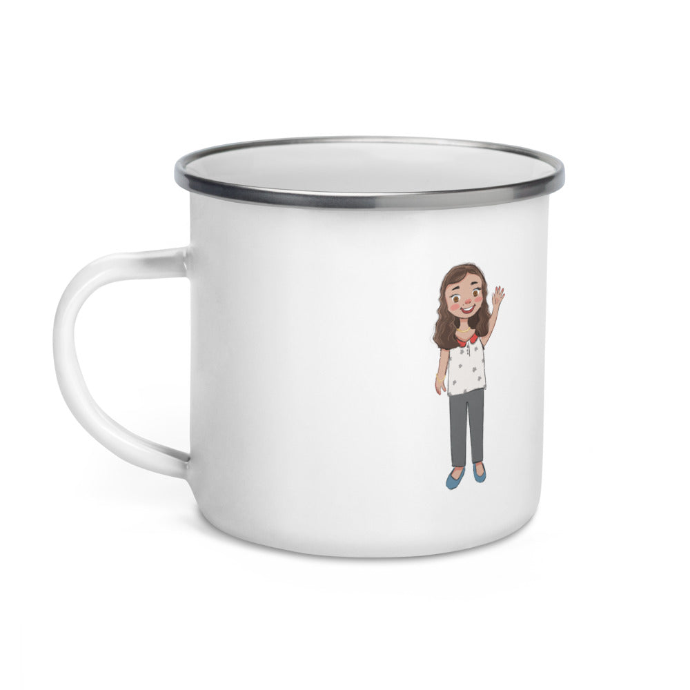 Defne Character Enamel Camp Mug, 12 oz, Roots & Talks - Left